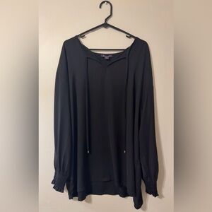 Roamans Plus Size Womens 24W Black Tunic V-Neck Blouse Ruffled Long Sleeve Shirt